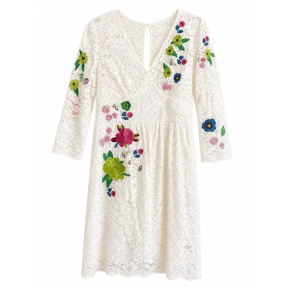 Tracy Reese x Anthropologie Embroidered Lace Dress Size 8 White Boho Romantic - Picture 1 of 11